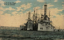 U. S. S. San Diego and U. S. S. Colorado - Unique Naval Scene Postcard