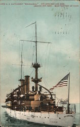 Battleship with An American Flag Military Postcard Postcard