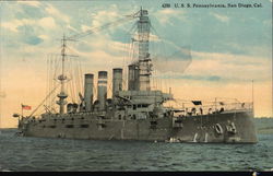 A Picture of the U.S. S. Pennsylvania at Sea Military Postcard Postcard