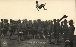 "Up In The Blanket" - Man Being Tossed in Air by Soldiers Army Postcard Postcard