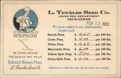 L.Teweles Seed Co. Dried Pea Dept. Price List Postcard