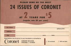 Coronet Magazine Subscription Card Advertising Postcard Postcard