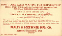 Farley & Loetscher Mfg. Co. Preprinted Correspondence Card Advertising Postcard Postcard