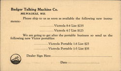 Correspondence Card from Badger Talking Machine Co. Postcard