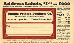 Unique Printed Products Co. Advertising Postcard Postcard