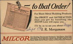 Correspondence Card from J. R. Morganson of Milcor Postcard