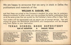 Advertisement from Texas School Book Depository, Dallas, TX Advertising Postcard Postcard