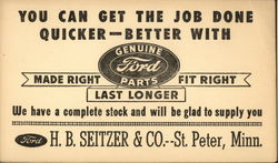 Ford - For Parts H. B. Seitzer & Co. St. Peter, Minn. Advertising Postcard Postcard