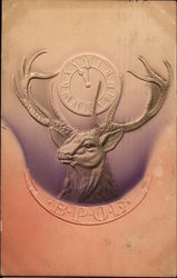 BPOE Elk with Antlers and a Clock Postcard