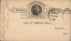 Correspondence Card Addressed to John M. Newbold, Esq., Newport, De. Postcard