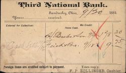 Correpondence Card from Third National Bank, Sandusky, Ohio Postcard