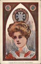 A Woman in a Window at Church Women Postcard Postcard