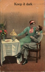 Keep it Dark - A Woman Sitting on a Mans Lap Couples Postcard Postcard