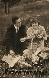 A Young Couple in a Field Couples Postcard Postcard