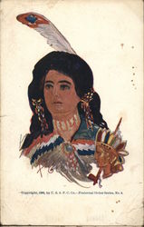 Indian Women with a Feather in her Hair Native Americana Postcard Postcard