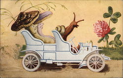 Snail Driving Car With Mushrooms Postcard