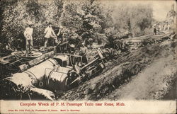 People Looking a Train Wreck Postcard