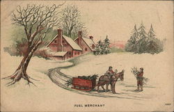 Picture of a Horse and Sleigh "Fuel Merchant" Christmas Postcard Postcard Postcard