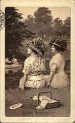 "Bank Interest" -Two Women Sitting On Riverbank Postcard