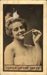 A Women Eating a Piece of Taffy Postcard