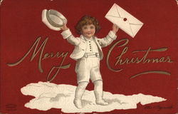 Merry Christmas - A Boy Holding a Hat and a Letter Children Postcard Postcard