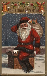 Santa Climbing Down the Chimney Santa Claus Postcard Postcard