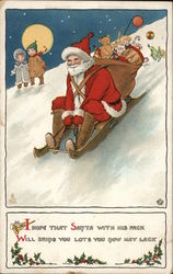 Kids Watching Santa on His Sleigh Postcard