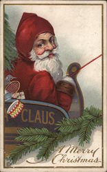 "A Merry Christmas" - Santa Looking Back From Sleigh Santa Claus Postcard Postcard