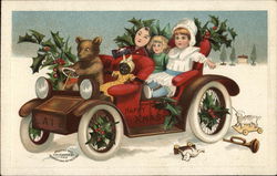 Children Riding in a Car with a Bear Postcard Postcard