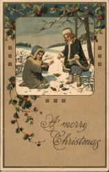 Two Young Girls Feeding the Birds Postcard