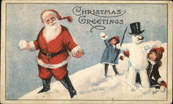 Christmas Greetings - Santa, Snowman, and Kids Santa Claus Postcard Postcard Postcard