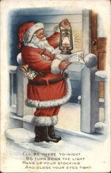 Santa on Porch with Lantern and Letter Postcard