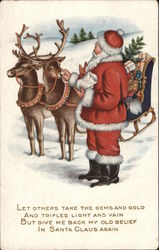 Santa Feeding Reindeer Postcard