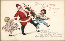 Marry Christmas Greetings - Santa Playing with Children Postcard Postcard