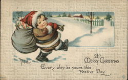 Child Santa Carrying Presents, Snow Scene Santa Claus Postcard Postcard