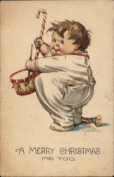 Chubby Boy with Drum and Candy Cane Postcard