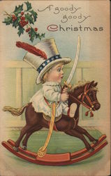 "A Goody Goody Christmas" - Child With Sword on Rocking Horse Children Postcard Postcard