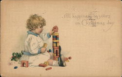 Child Playing with Building Blocks Children Postcard Postcard