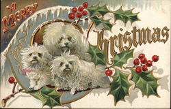 Merry Christmas - Three White Dogs Postcard