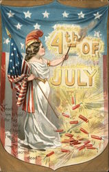 "4th of July" - Liberty Holding Flag and Torch Postcard Postcard