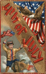 Eagle, Boy Firing Cannon, Flags Postcard