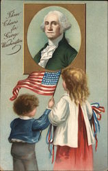 Children Looking at a Painting of George Washington Patriotic Postcard Postcard