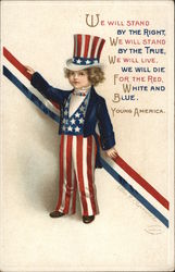 Boy as Uncle Sam with Red, White Blue Ribbon Postcard