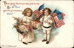 Patriotic Children with Flags Postcard