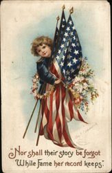 A Young Boy Holding American Flags Postcard