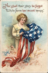 A Young Girl Holding the American Flag Postcard