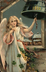 "A Happy New Year" - Angel Ringing "1910" Bell Angels & Cherubs Postcard Postcard