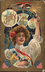 July 4TH - Woman Holding Firecrackers 4th of July Postcard Postcard