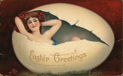 Young Woman in an Egg Shell Eggs Postcard Postcard