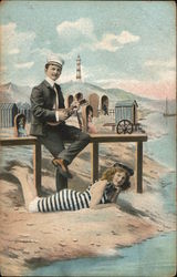 Couple Hanging Out on the Beach Swimsuits & Pinup Postcard Postcard